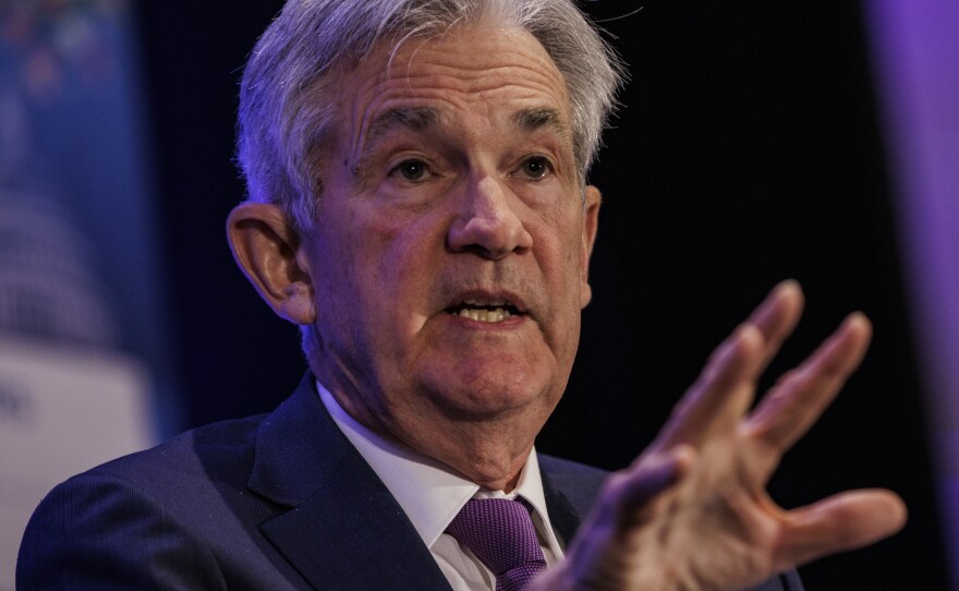 Federal Reserve Chair Jerome Powell speaks during a luncheon at the 2022 NABE Economic Policy Conference at the Ritz-Carlton on March 21, in Washington, D.C.