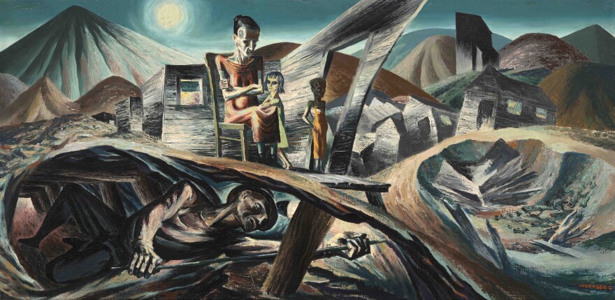 Harry Sternberg's oil on panel, "Coal Miner and Family" (1938).