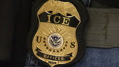 A federal agent wears an Immigration and Customs Enforcement badge in New York, June 10, 2025. The ICE officer who allegedly fatally shot a Colombian man in Maine on Monday was prone to violence and held racist beliefs, according to some of the people who were close to him.