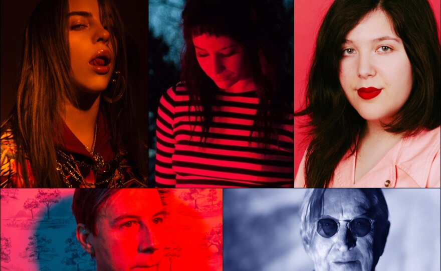 Clockwise from upper left: Billie Eilish, Many Rooms, Lucy Dacus, T Bone Burnett, John Vanderslice