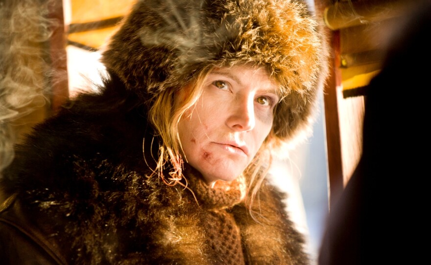 Jennifer Jason Leigh plays a woman wanted for murder and on her way to be hanged in Quentin Tarantino's "The Hateful Eight." She stole the show from all the men in the cast.