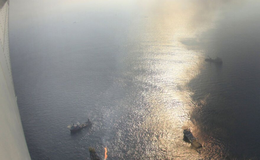 A view of the Deepwater Horizon spill from a Coast Guard plane. Critics say the Coast Guard's expanding role has strained the agency's limited resources.