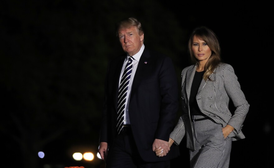 President Trump with first lady Melania Trump returns to the White House May 10, 2018, after greeting three freed Americans who had been detained in North Korea. Until Monday night, May 10 was the last time the first lady had been seen publicly.
