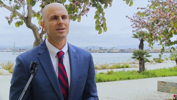 Coronado Mayor Richard Bailey speaks about stay-at-home orders in Coronado, April 19, 2020.