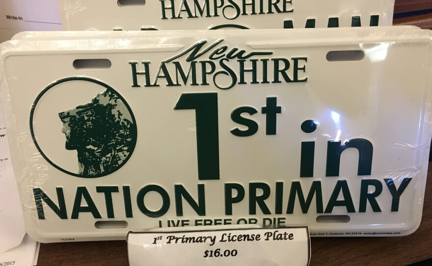 "1st in Nation Primary" license plates on sale at the New Hampshire State House.