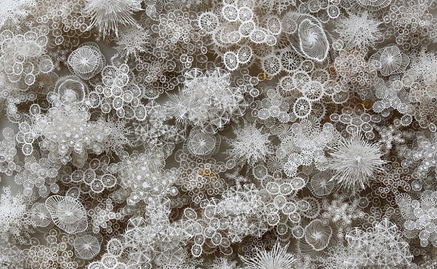 Magic Circle borrows from the forms of bacteria, microbes, diatoms and coral. Brown needed a laser to cut some of the more intricately designed shapes.