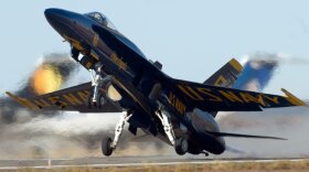 Close up of a Blue Angel landing