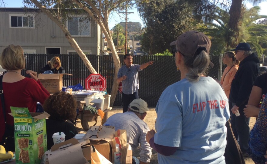 Cipriano Vargas instructs canvassers during a training exercise in Solana Beach for the Flip the 49th campaign, Dec. 2, 2017.