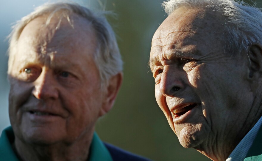 Palmer (right) with Nicklaus at the Masters in 2016.