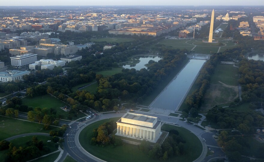 The skyline of Washington, D.C., including the Lincoln Memorial, Washington Monument, U.S. Capitol and National Mall, seen on June 15, 2014.