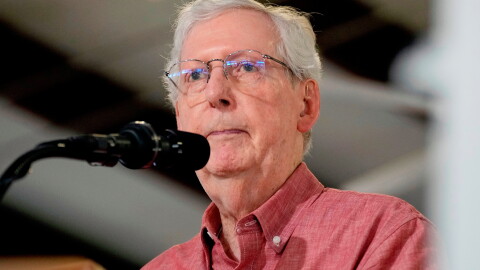 Sen. Mitch McConnell, R-Ky., speaks at an event, Aug. 2, 2025, in Fancy Farm, Ky.