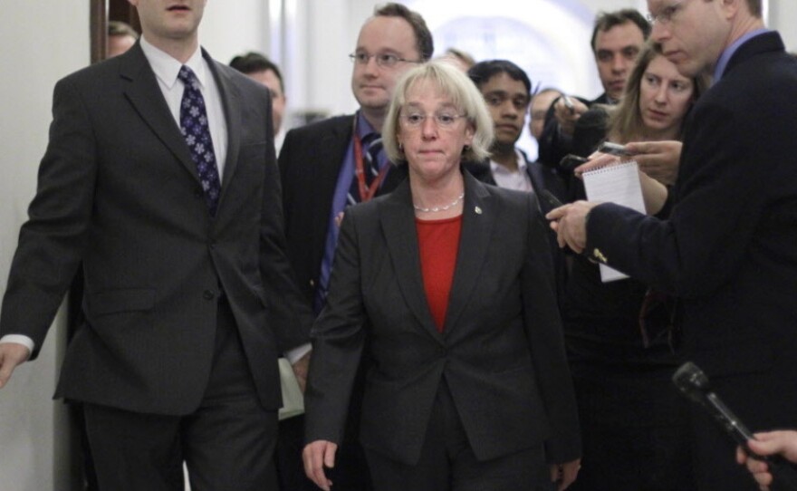 Democratic Sen. Patty Murray, the supercommittee co-chairwoman, arrives to meet in the Capitol Hill office of Democratic Sen. John Kerry with other members of the deficit reduction panel on Monday.