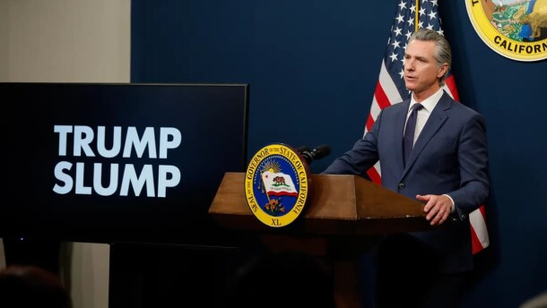 Gov. Gavin Newsom addresses the media during a press conference unveiling his revised 2025-26 budget proposal at the Capitol Annex Swing Space in Sacramento on May 14, 2025.