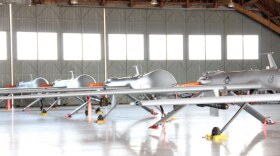 Predators lined up in hangar at Holloman Air Force base, New Mexico.