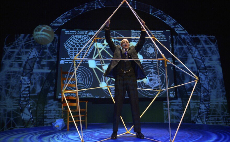 Ron Campbell on stage at San Diego REP playing R. Buckminster Fuller.