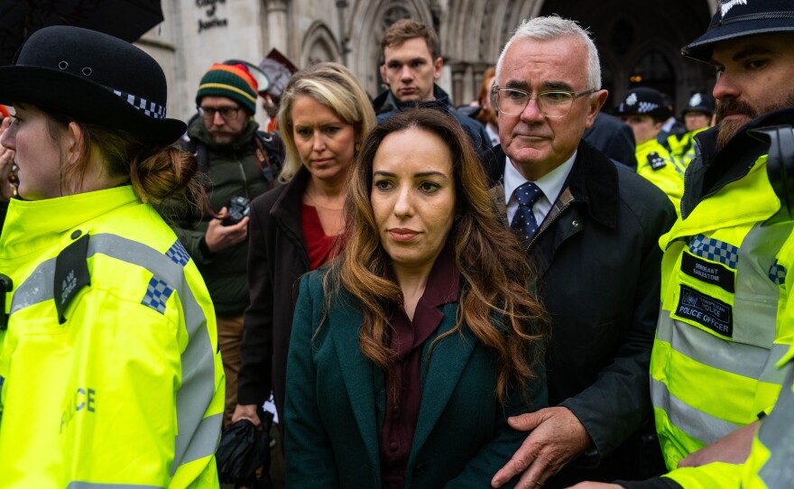 Stella Assange, human-rights activist and wife of Julian Assange, leaves the High Court during Julian's trial, on February 21, in London, England.