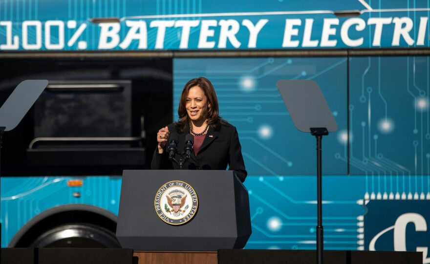 Harris gives remarks on infrastructure at the Charlotte stop.