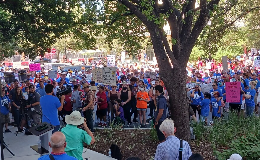 Several hundred activists marched in downtown San Antonio on Saturday to bring attention to gun violence and to advocate for changes to gun laws.