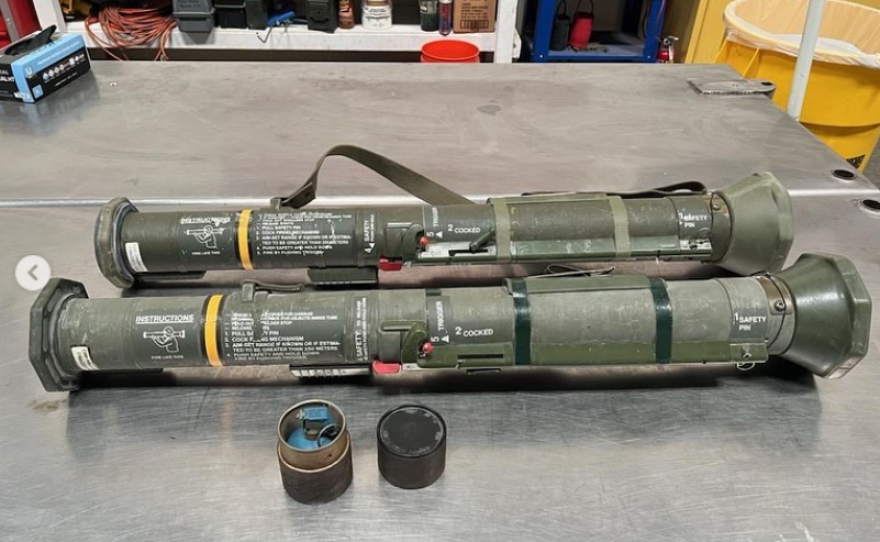 Authorities found two rocket launchers and a practice grenade at a suspect's house in Temecula, Calif., on Tuesday.