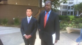 Democratic State Senator Leland Yee and Philip Liburd, of the San Diego NAACP, came to San Diego's Civic Center Plaza to lend their support to a Common Cause campaign to prevent voter intimidation. 