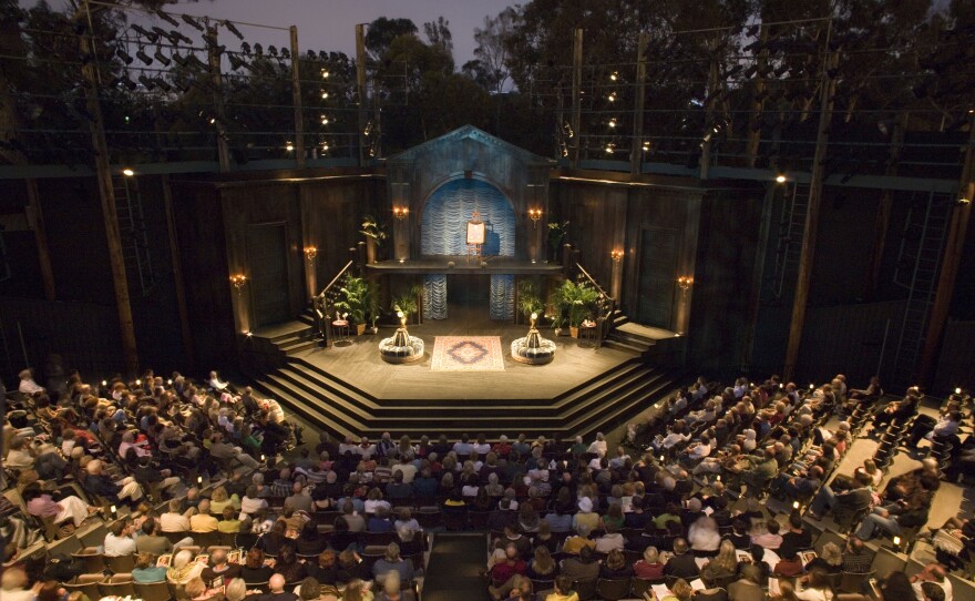 Before the pandemic, an audience in The Old Globe's Lowell Davies Festival Theatre awaits a performance.