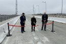 Mayor Todd Gloria and City Council President Jennifer Campbell cut a red ribbon on West Mission Bay Drive Bridge. Jan. 5, 2020.