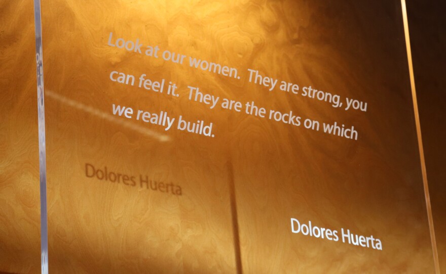 A plaque with a quote by Dolores Huerta is in the lobby of the San Diego Community College District's College of Continuing Education campus in Barrio Logan on Monday, April 6, 2026.