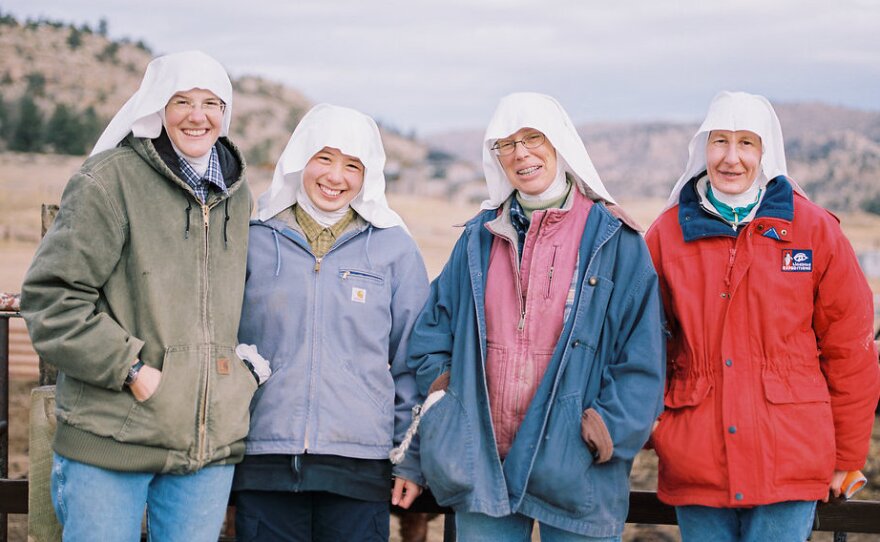From left: Sisters Maria-Gertrude Reed, Ann Lee, Maria-Walburga Schortemeyer and Elizabeth Baumgartner. The Benedectine nuns blend work and prayer on the farm run by the Abbey of St. Walburga, located near the Colorado-Wyoming border.