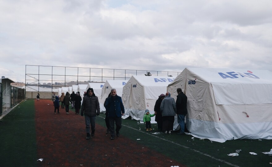 The AFAD-built camp in the central Gaziantep stadium.