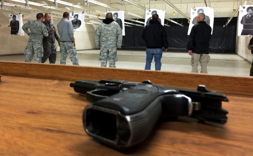 Cadets at the state police academy in Chihuahua, Mexico work to improve their shooting skills.