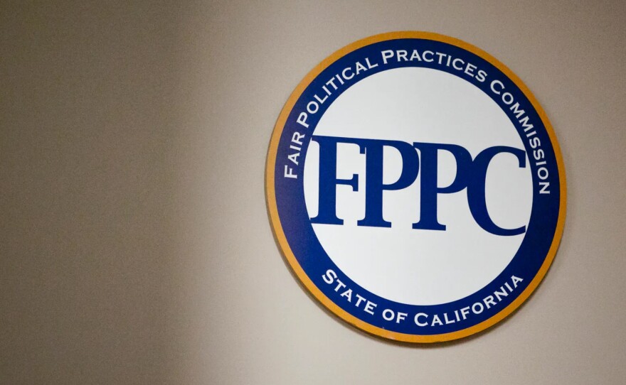 A sign at the Fair Political Practices Commission headquarters in Sacramento on Sept. 9, 2022.