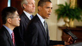 President Obama is joined by Commerce Secretary Gary Locke (left) and Boeing CEO Jim McNerney to announce the creation of the President's Export Council, and to talk about his administration's promotion of exports in an attempt to grow the economy and support jobs.