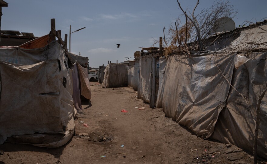 The displaced persons camp where Ali lives. Her family has not received any food aid in a year.