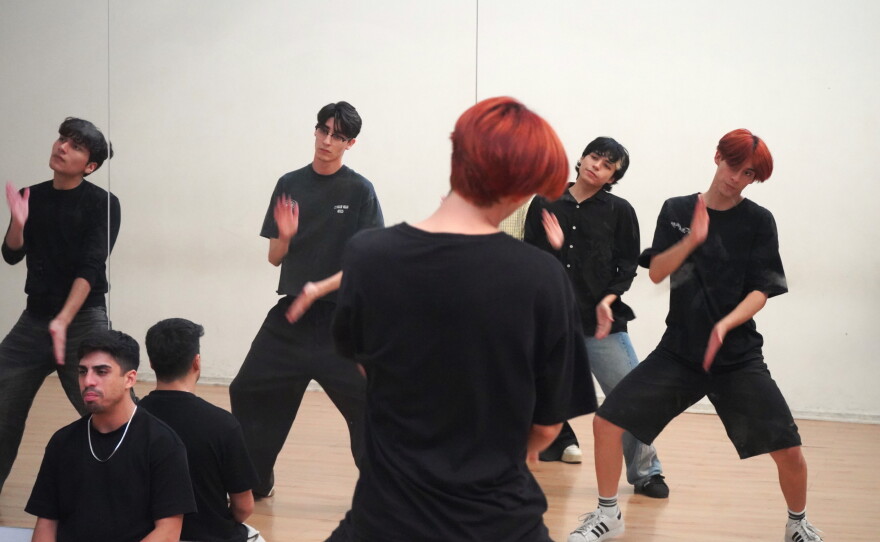 Members of Q_ARE practice choreography during a rehearsal in Santiago, Chile. The six-member group is part of a growing wave of Chilean artists inspired by K-pop's music, visuals and performance style.