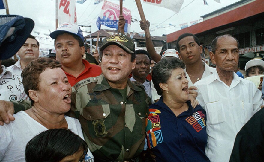 Manuel Noriega with supporters in Panama. (undated photo) 