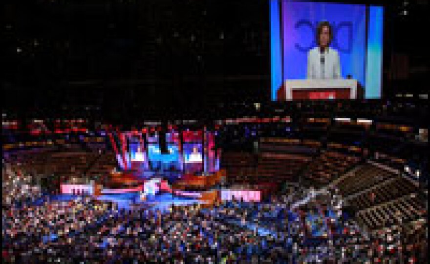 The Pepsi Center in Denver has been transformed into a giant TV studio.