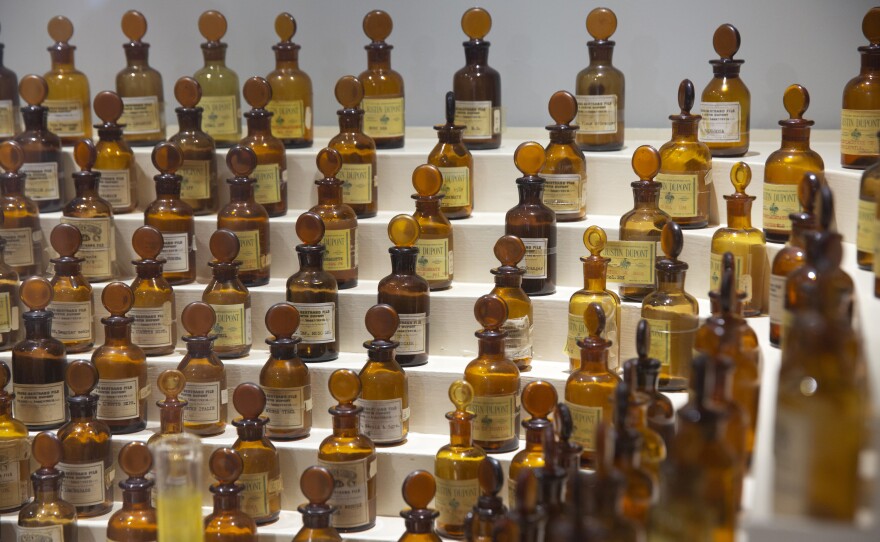 The perfumer's organ that belonged to Jean Carles, the early 20th century creator of perfumes including Miss Dior and Ma Griffe by Carven, at the International Perfume Museum in Grasse.