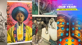 From left: A breakdancing mural from the "Beyond the Elements" exhibit, a painting by Linh Nguyen from her "Đẹp" exhibit, Steve Oliff's coloring for "Akira" showcased in the "From Big Dots to the Digital Universe" exhibit and Christina Valenzuela's "Energy Field" painting from the "Picturing Health" exhibit.