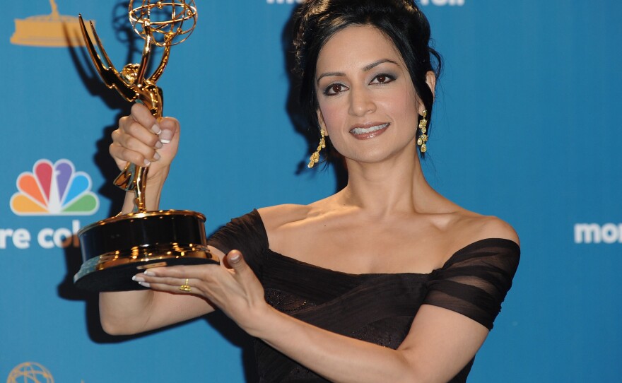 Archie Panjabi at the Emmy Awards in 2010. Panjabi, a non-Muslim actress, played a Muslim character in the 2018 British limited series <em>Next of Kin</em>, a show discussed in a new study from the USC Annenberg Inclusion Initiative.