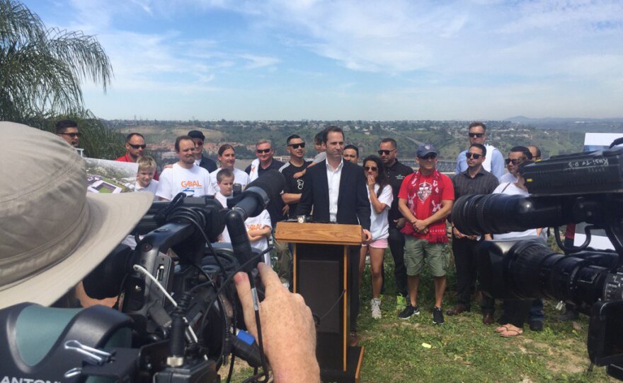 A group calling itself GoalSD kicks off a signature drive for Soccer City San Diego, March 15, 2017.