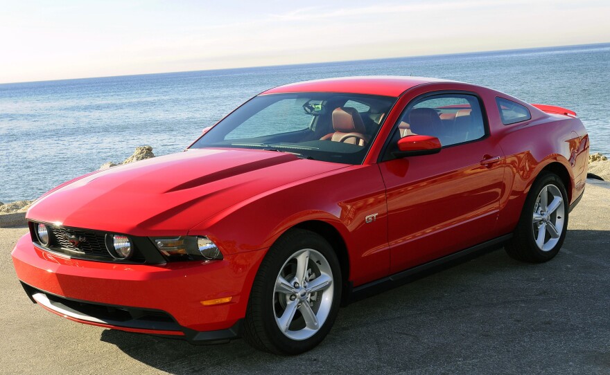 The 2010 Ford Mustang, part of the fifth generation of Mustangs lasting from 2005 to 2014.