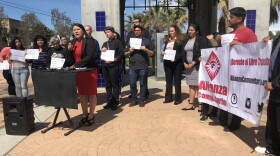 Members of Alianza Comunitaria protested a recent U.S. Immigration and Customs Enforcement operation at the Escondido Transit Center, March 21, 2018.