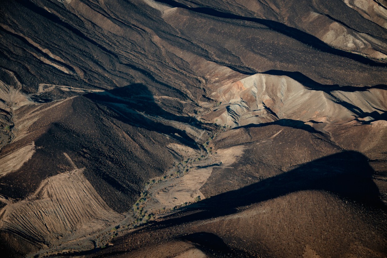 Morning sunlight illuminates the proposed Kw'tsán National Monument during a flyover hosted by the Fort Yuma Quechan Tribe and Ecoflight, a conservation organization, on October 16, 2024.
