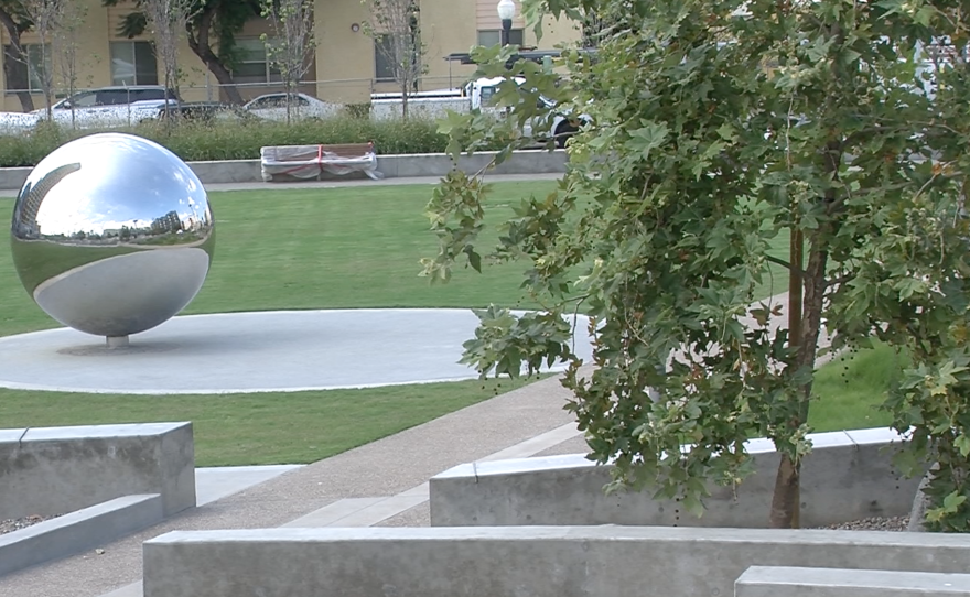 A public art installation in Fault Line Park at 14th Street and Island Avenue in San Diego's East Village, July 22, 2015.