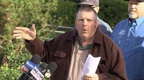Lakeside Water District Board Member Frank Hilliker speaks at a news conference on Dec. 10, 2019, accusing Poway Mayor Steve Vaus of being slow to react to the city's water crisis.