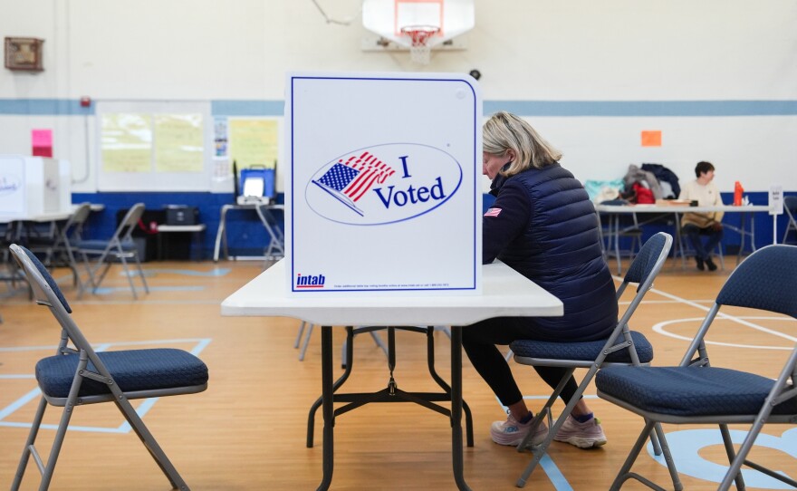 A person votes Tuesday in the Virginia redistricting referendum at a polling place in Alexandria.