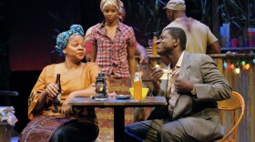 (l-r) Tonye Patano as "Mama Nadi," Carla Duren as "Sophie" and Oberon K.A. Adjepong as "Christian" in La Jolla Playhouse’s production of RUINED. photo by Kevin Berne.
