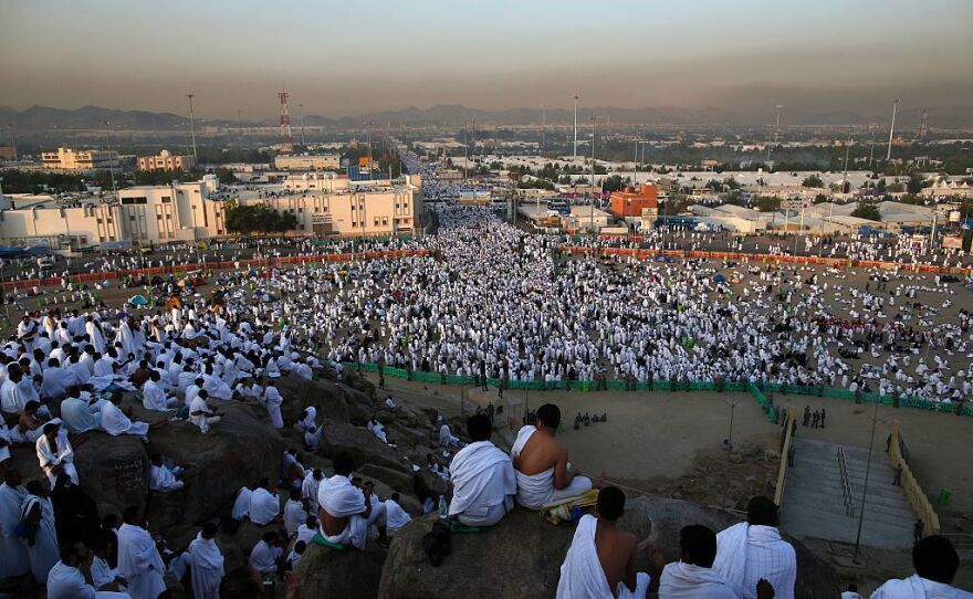 Muslim pilgrims arrive at Mount Arafat where the Prophet Muhammad is believed to have given his final sermon.