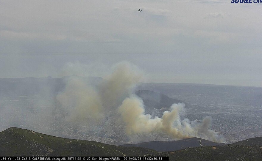 Smoke from the Border 10 Fire seen from an SDG&E fire camera on Aug. 23, 2019.