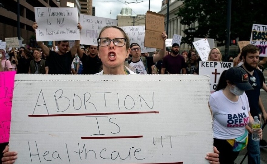 Dr. Kara Beasley protests the overturning of Roe vs. Wade by the U.S. Supreme Court, in Denver, Colorado on June 24, 2022.
